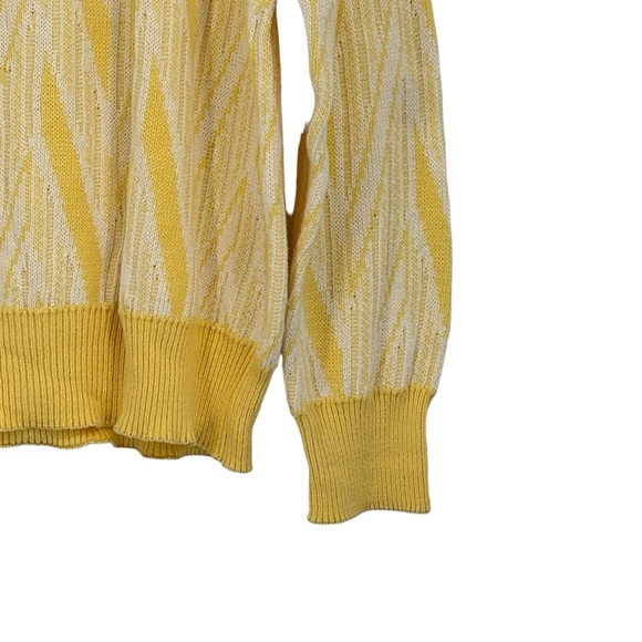 *Vintage Men’s LeRoy 1X Big Yellow/White Cotton V-Neck Sweater - Picture 5 of 10